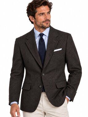 Vintage Oxxford Pinstripe Wool Blazer 41T Brown Half Lined Classic Dapper‎ USA